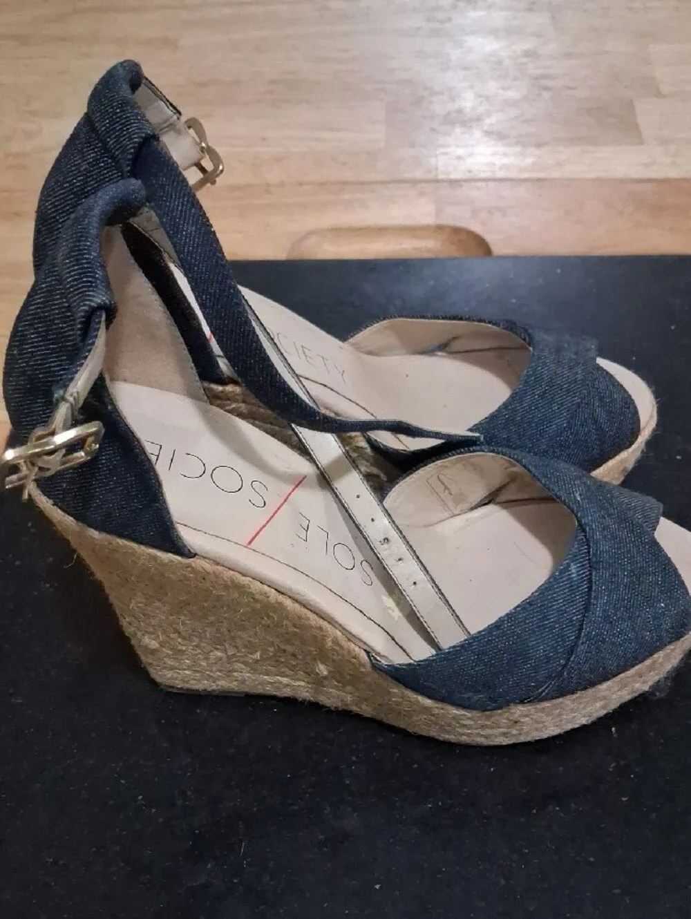 Sole Society Dark Denim Crisscross Espadrille Wedges